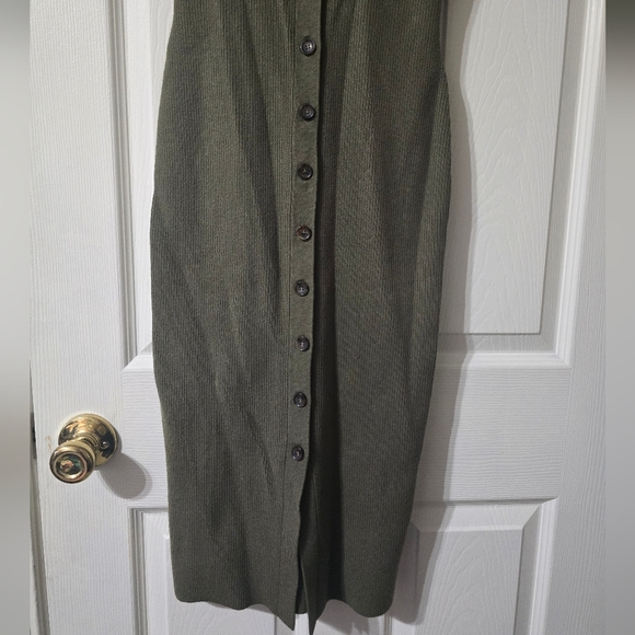 Marine Layer Bella Button Front Ribbed Olive Green Fitted Sweater Dress, Size XS - Picture 4 of 12